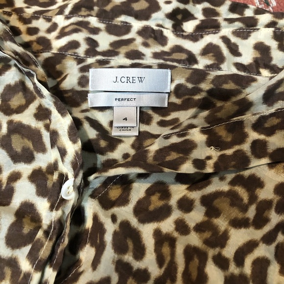 J Crew Womens Perfect Button Down Shirt Leopard Animal Print Beige Brown - Picture 4 of 12